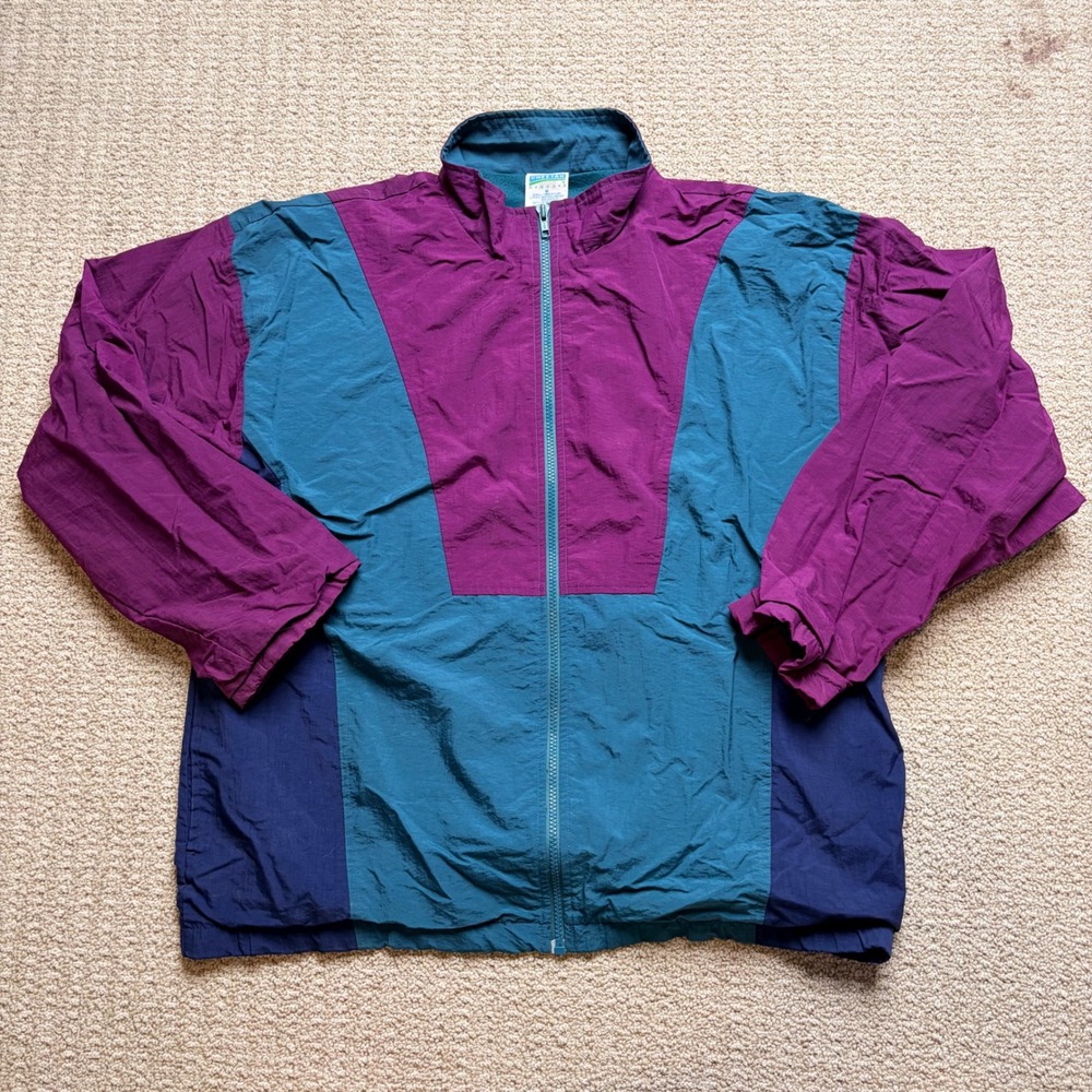 Vintage Cheetah Mervyns Windbreaker Jacket Mens M Colorblock 90s Teal Purple